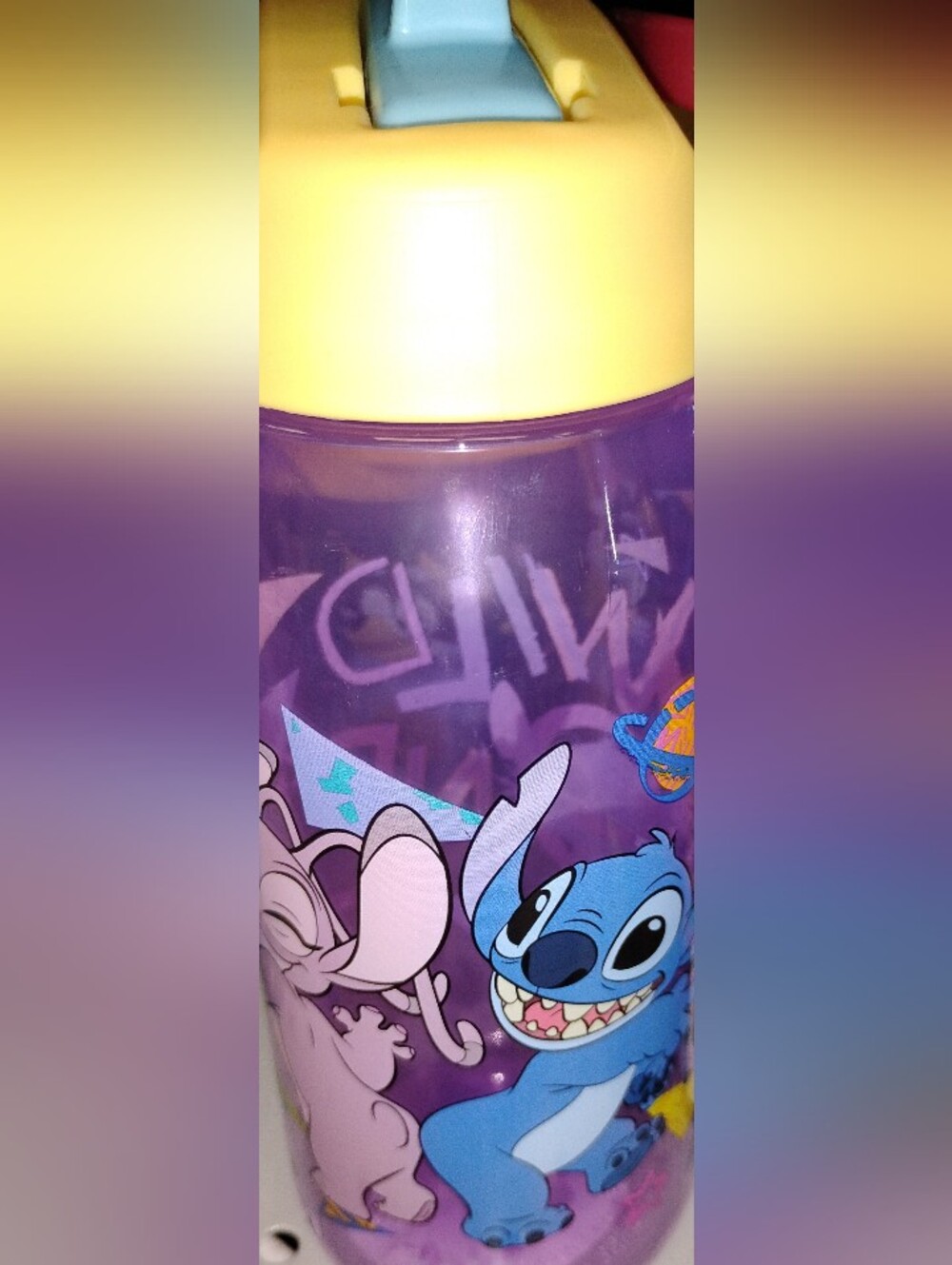 Kids' Disney Purple Stitch Water Bottle with Yellow Lid
